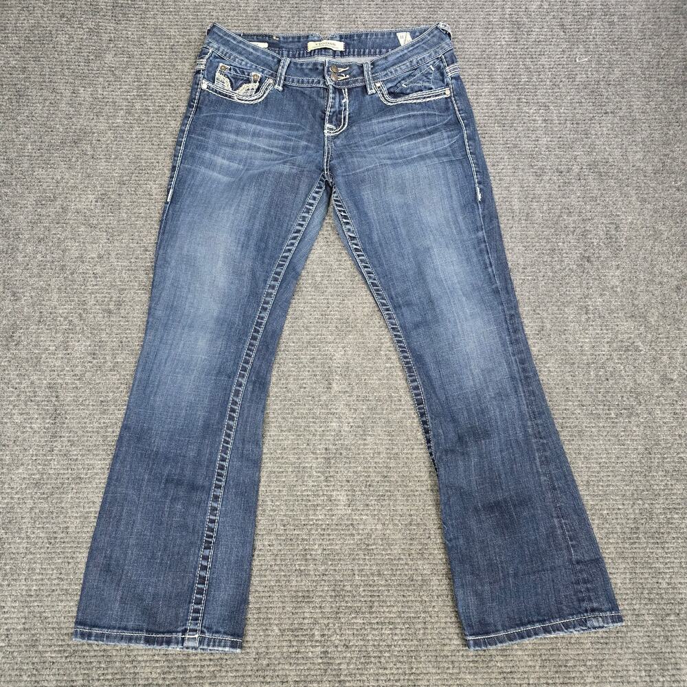Vigoss Womens Jeans 11/31 34x31 Blue Bootcut Thick Stitch Embroidered Y2K